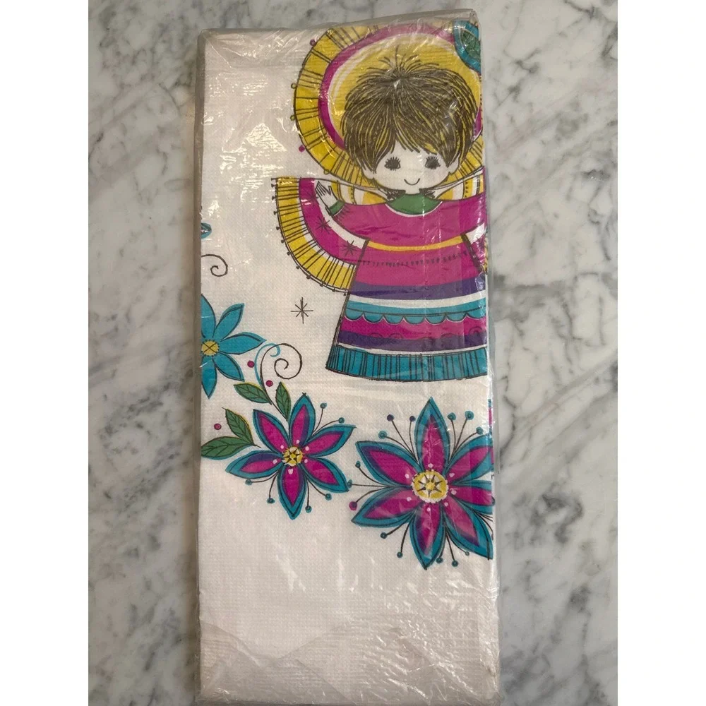 VTG Hallmark Extra Large Paper Table Cover Retro Girl Floral 60x102 100XT42-5